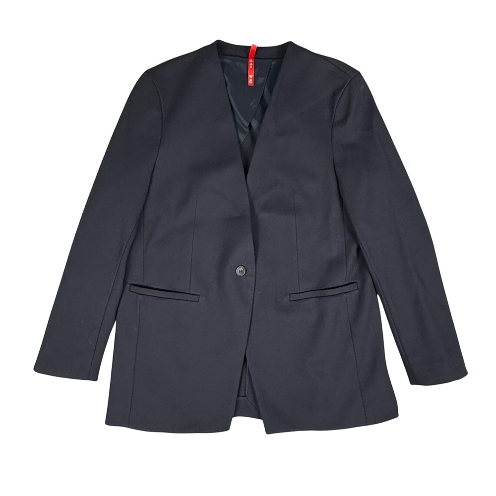 Spanx Perfect Collarless Blazer Navy Medium Ponte Stretch Minimalist Jacket
